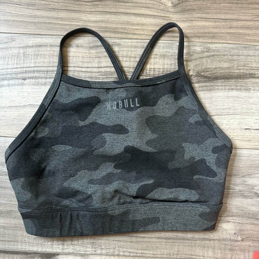 NOBULL Women's Camouflage High Neck Sports Bra Tank Top - Black and Gray Size S